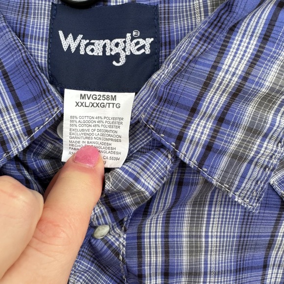 Wrangler Mens XXL Blue Plaid Western Snap Front Long Sleeve‎ Shirt - Picture 2 of 5